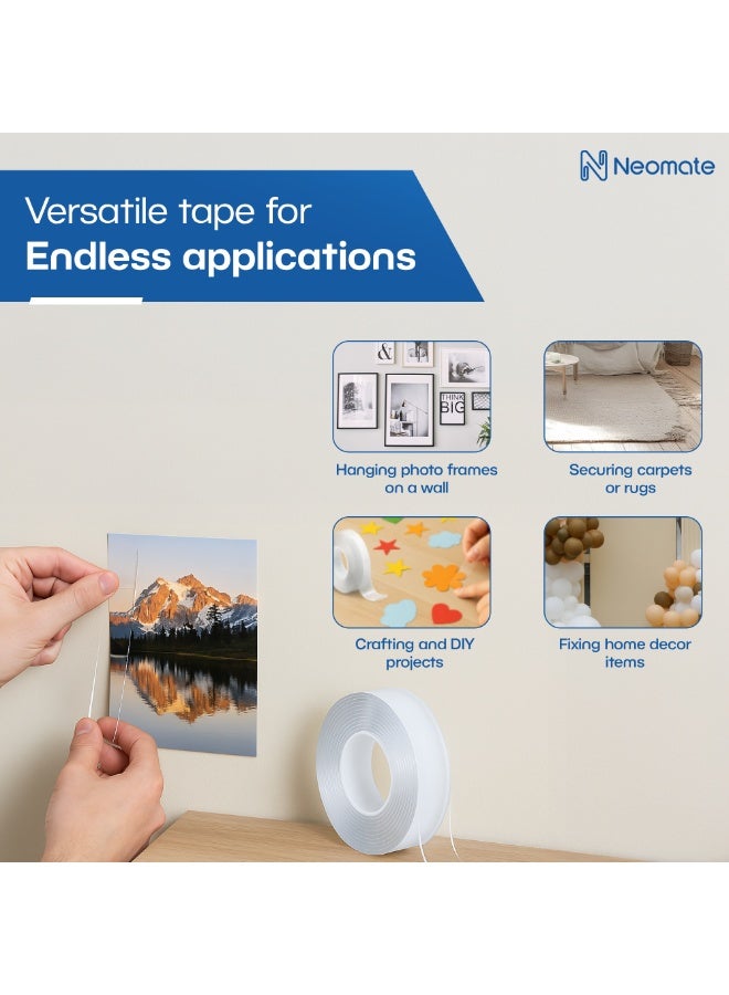 Neomate Double-Sided Heavy Duty Tape 3m | Strong Adhesive Transparent Mounting Tape for Walls, Posters, Carpets | Home & Office Use | 9.8 x 9.8 x 3 cm - Image 3